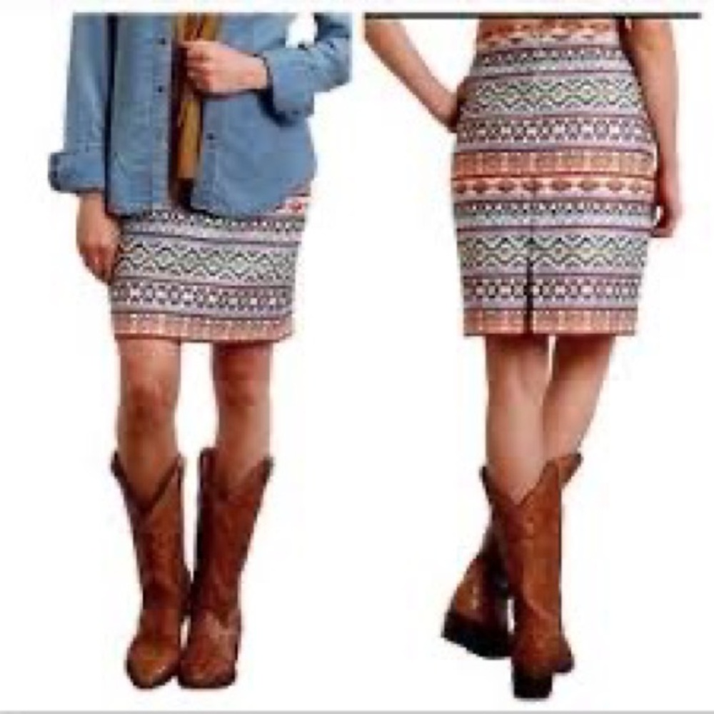 Stetson Western Cowgirl Embroidered Blanket Print Cotton Skirt 0